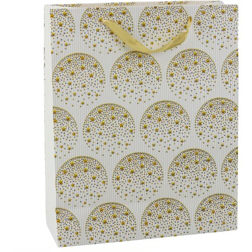 Elegant Gift Bag Gold Stars White 32 x 26 x 12 cm Slike