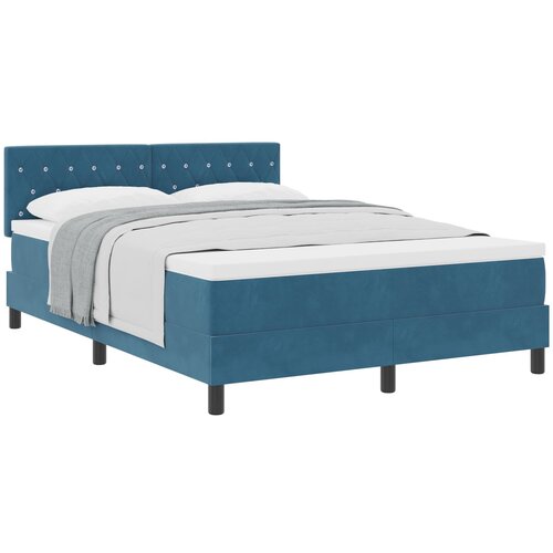 VidaXL Postelja s pomičnim dnom in vzmetnico temno modra 140x190 cm žamet Slike
