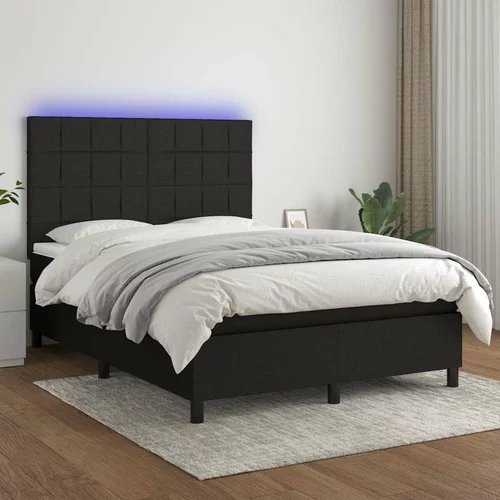  Box spring postelja z vzmetnico LED črna 140x190 cm blago, (20895329)