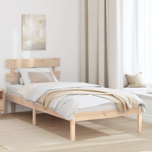 VidaXL Krevetna konstrukcija s uzglavljem 90x190 cm od masivnog drva borovina Slike