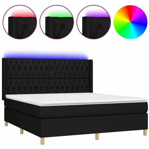 vidaXL Box spring postelja z vzmetnico LED črna 160x200 cm blago, (20788979)