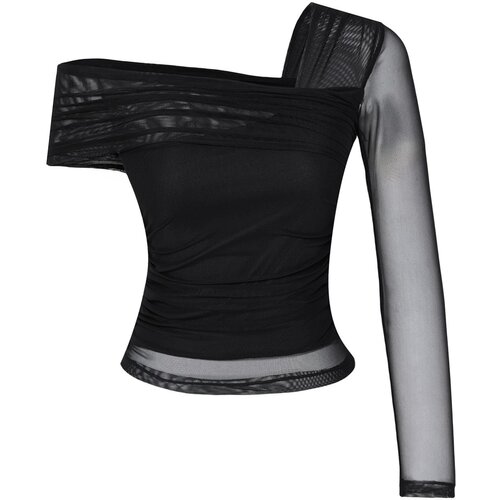 Trendyol Black Asymmetric Collar Body-Smoothing Flexible Knitted Blouse Cene
