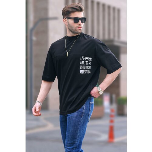 Madmext Men's Black Oversize Printed T-Shirt 6193 Slike