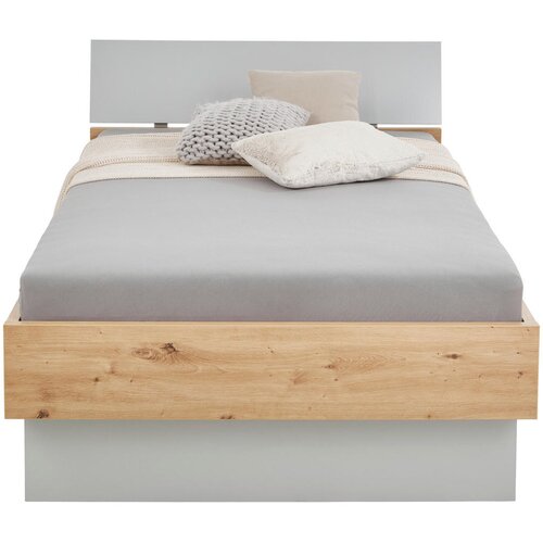 XORA postelja 120 cm x 200 cm , leseni material siva, barve hrasta Slike