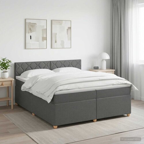  Boxspring krevet s madracem Tamnosiva 200 x 200 cm Tkanina - Tamnosiva 200 x 200 cm Dizajn s rombovima Cijene