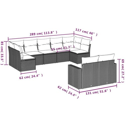 VidaXL 9-dijelni set vrtnih sofa s jastucima bež od poliratana Slike
