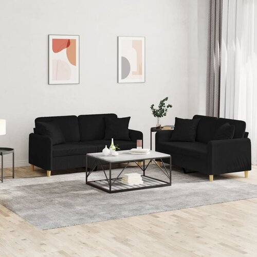  2-dijelni set sofa s jastucima crni od tkanine Cijene