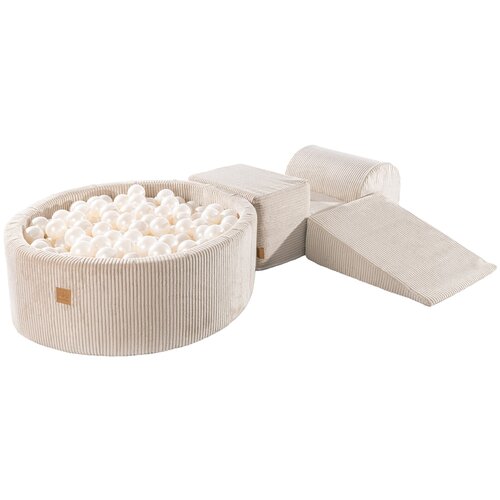 MeowBaby Foam Playground 3-delni komplet za igranje iz pene z okroglim bazenom, 200 žog, estetsko, Velvet, bež: biserno bela, (21295227) Cene