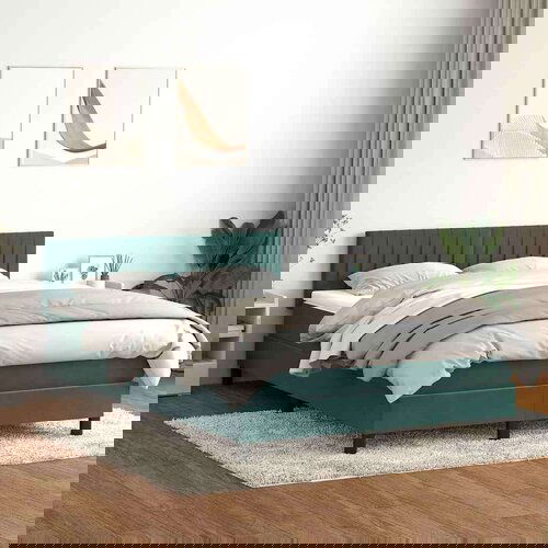 Box spring krevet s madracem tamnozeleni 140x210 cm baršunasti - Tamnozelena 140 x 210 cm Okomite pruge Cijene