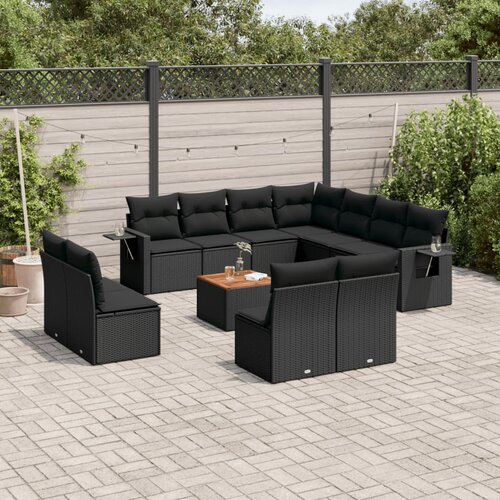  12-dijelni set vrtnih sofa od poliratana s jastucima crni Cijene