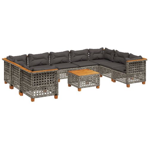  10-dijelni set vrtnih sofa od poliratana s jastucima sivi Siva 55 x 55 x 36 cm Slike