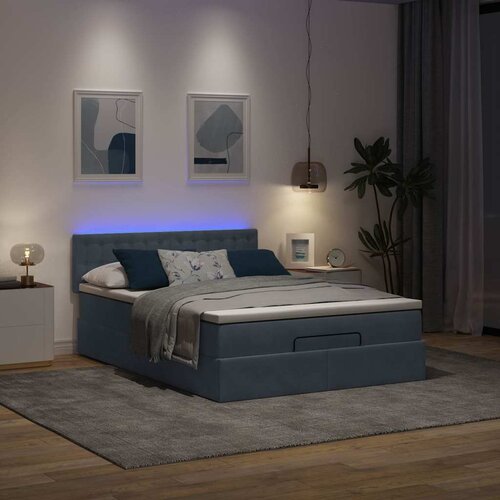  Otomanski krevet s madracem&amp;amp;LED tamnosivi 140x190 cm bar&amp;scaron;unasti Slike