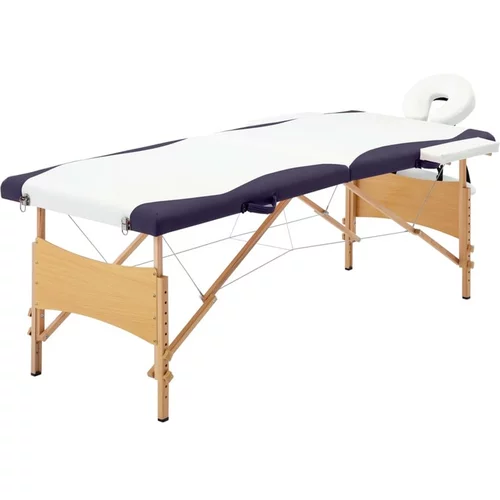  Zložljiva masažna miza 2-conska les bela in vijolična