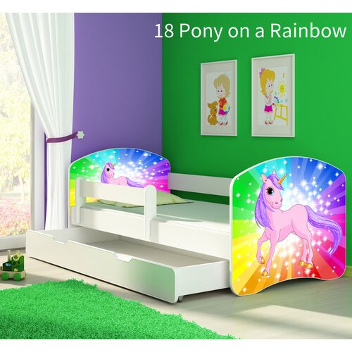  Dječji krevet ACMA s motivom, bočna bijela + ladica 160x80 cm 18 Pony on a rainbow Cijene
