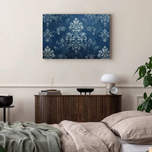  Slika - Retro Ornament Decorative Motif in Worn Blues 30x20 Na talijanskom platnu Cene