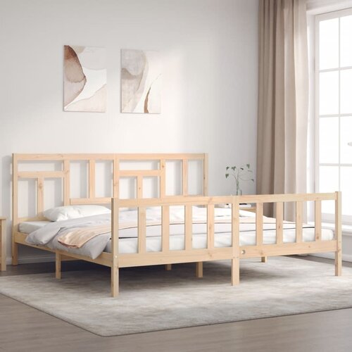 The Living Store Posteljni okvir z vzglavjem 200x200 cm trden les - Posteljni Okvir, (21525269) Slike