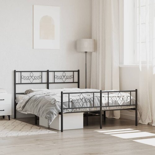 VidaXL Metalni okvir kreveta uzglavlje i podnožje crni 140x200 cm Slike
