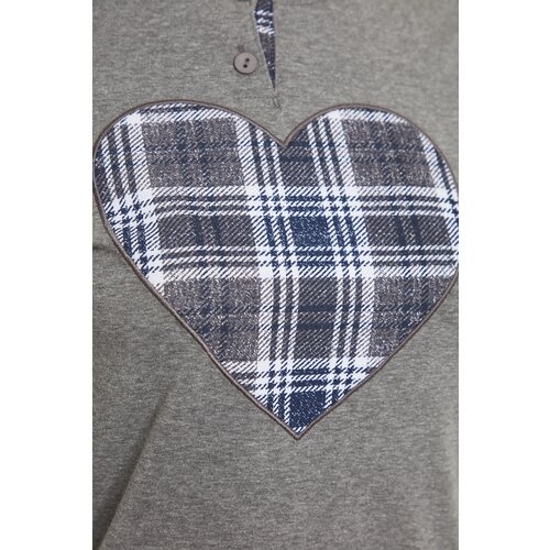 Trendyol Gray Heart Printed Tshirt-Leggings, Knitted Pajamas Set Slike