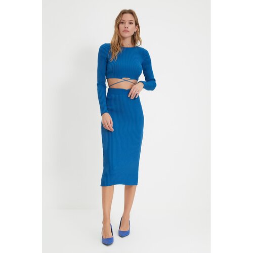 Trendyol Blue Tie Detailed Knitwear Bottom-Top Set Slike