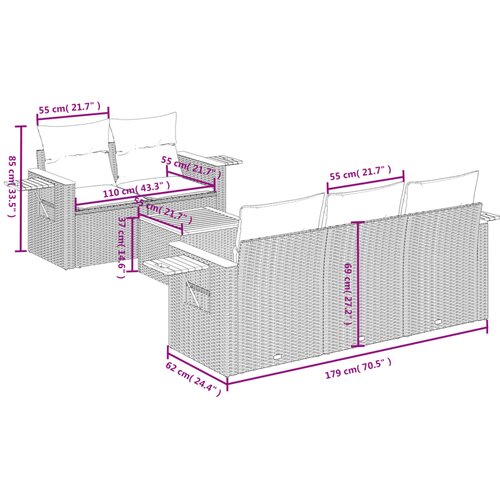  6-dijelni set vrtnih sofa s jastucima crni od poliratana Crna 61.5 x 62 x 69 cm Slike