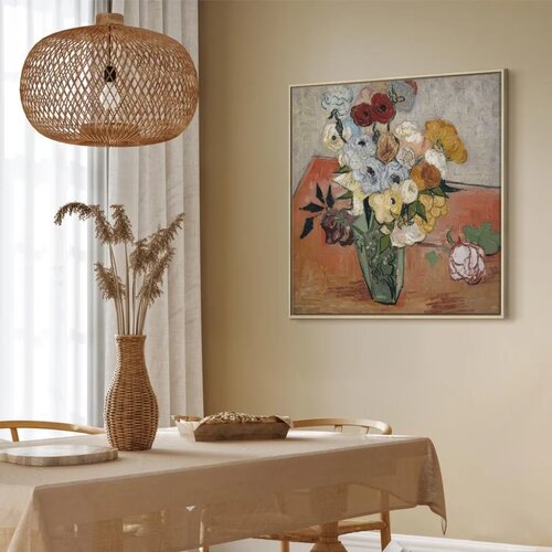  Slika - Vincent Van Gogh &amp;ndash; Stilllife with Japanese vase roses and anemones 80x80 U prirodnom drvenom okviru Slike
