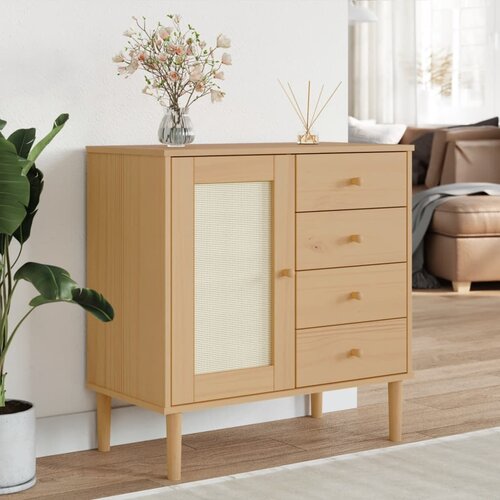 VidaXL Komoda SENJA smeđa izgled ratana 80x40x80cm masivna borovina Slike