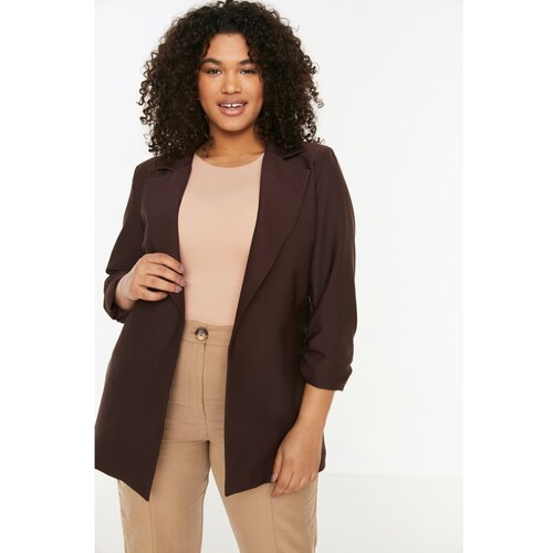 Trendyol Curve Brown Sleeves Ruffle Detailed Woven Jacket Slike