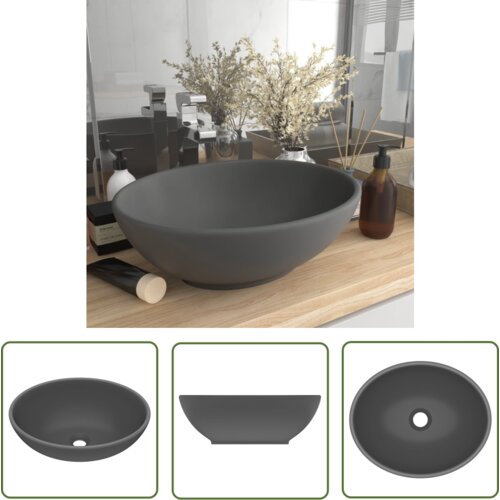 The Living Store Razko&amp;scaron;en umivalnik ovalen mat temno siv 40x33 cm keramičen - Razko&amp;scaron;en Umivalnik, (21744865) Slike