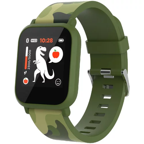 Canyon My Dino KW-33, Teenager smart watch, 1.3 inches IPS full touch screen, green plastic body, IP68 waterproof, BT5.0, multi-sport mode, built-in kids game, compatibility with iOS and android, 155mAh battery, Host: D42x W36x T9.9mm, Strap: 240x22mm, 33
