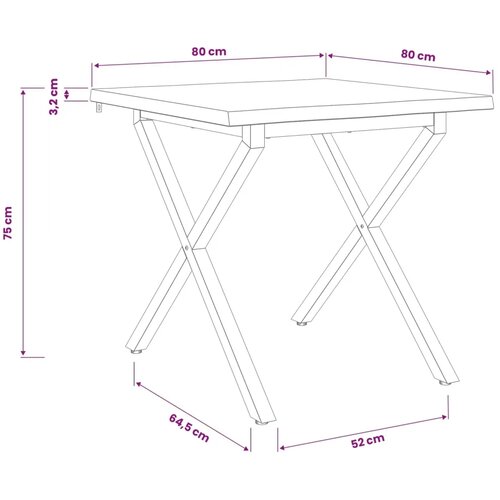  Stol za blagovanje s prirodnim rubom 80 x 80 x 75 cm - Prirodna i bijela 80 x 80 x 75 cm Živi rub Slike