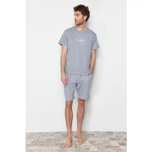 Trendyol Gray Men's Printed Regular Fit Knitted Pajamas Set