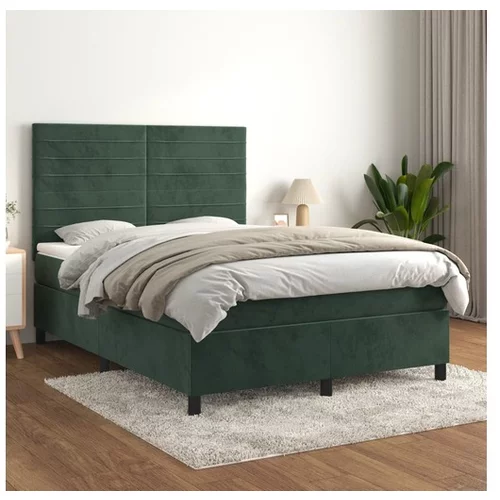 vidaXL Box spring postelja z vzmetnico temno zelen 140x190 c