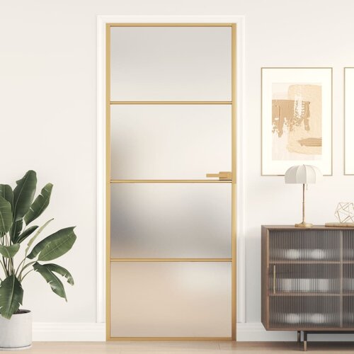 vidaXL Sobna vrata tanka zlatna 83x201 5 cm kaljeno staklo i aluminij Cijene