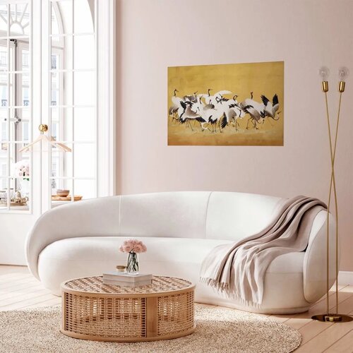  Plakat Japanese Cranes - a flock of birds against a golden background based on the painting of Ishida Yūtei 30x21 Cijene