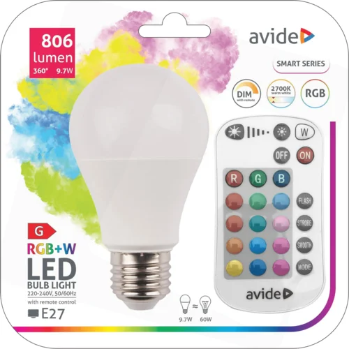 Avide pametna sijalica, LED 9.7W, E27, RGB+W, 2700K, daljinski