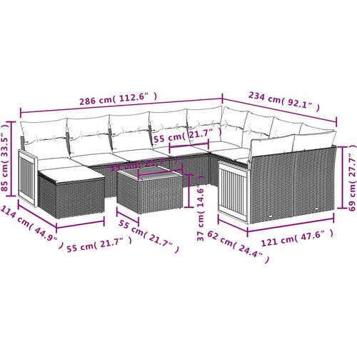 vidaXL 11-dijelni set vrtnih sofa od poliratana s jastucima crni Cijene