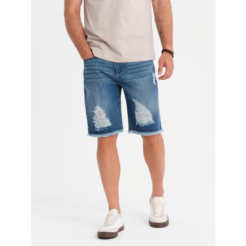 Ombre Men&amp;#039;s short denim shorts with rips and holes - blue Slike