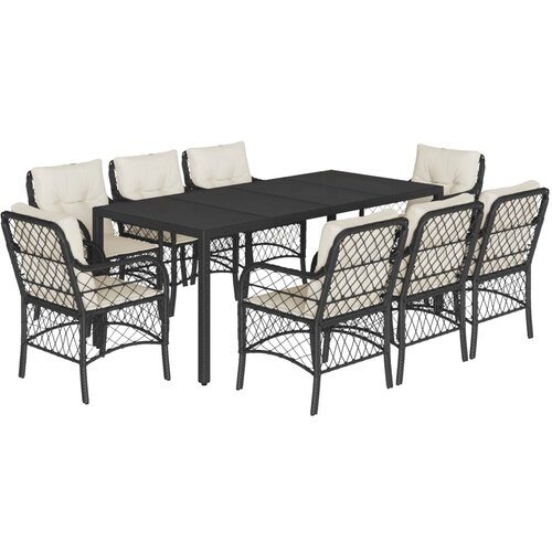  9-dijelni vrtni blagovaonski set s jastucima crni od poliratana Crna 190 cm table length Slike