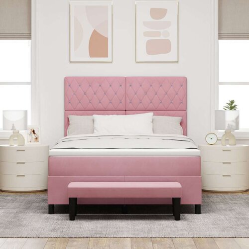 Box Spring Krevet s Madracem i Klupom Ružičasti 160x200 cm Bar&amp;scaron;un Slike