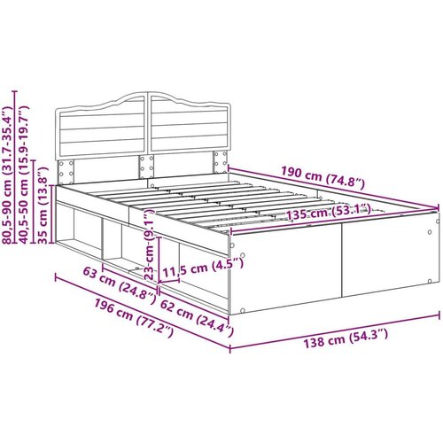  Okvir za krevet Crna 135 x 190 cm Čvrsto borovo drvo Slike