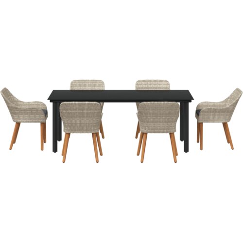 VidaXL Blagovaonski set 7 pcs Svijetlo siva i crna 200x100x74 cm Slike