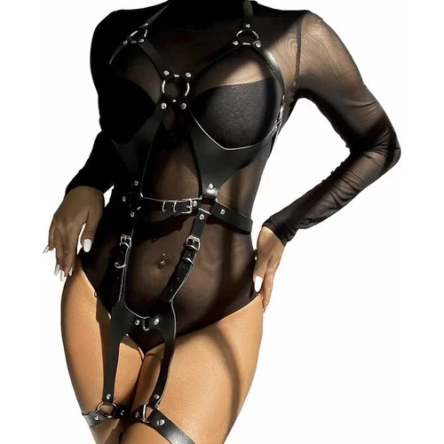 Subblime Fetish Full Body Harness with Leather Buckles Black