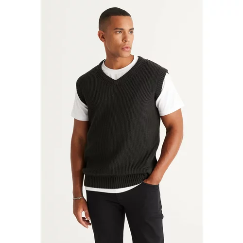 Altinyildiz classics Men's Anthracite-Melange Standard Fit Normal Cut V Neck Knitwear Sweater.
