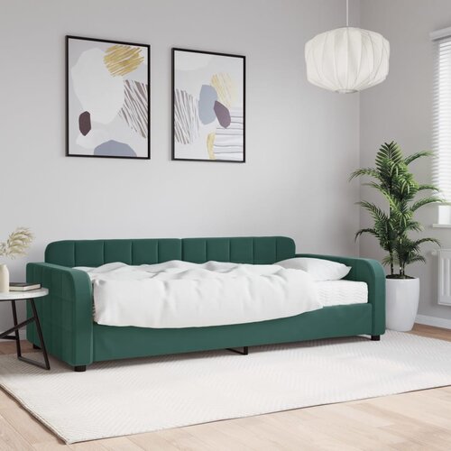 VidaXL Dnevna postelja z vzmetnico temno zelena 90x200 cm žamet Slike