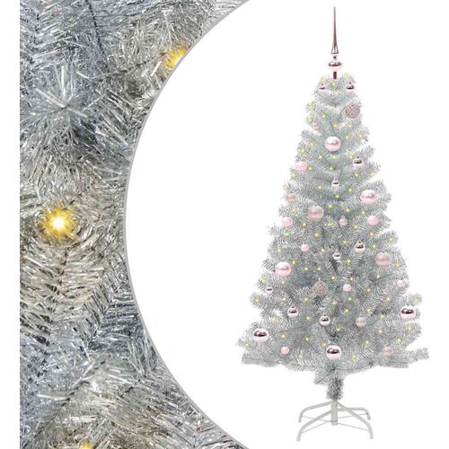 vidaXL Božično drevo med 150 LED z stojalom srebrna 150 cm PET Cene