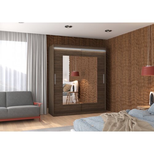 ADRK Spalna omara ROSETTE z ogledalom in LED, 180 cm - ČOKOLADA Cene