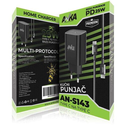 PUNJAČ KUĆNI AN-S143 PD 25W TYPE-C TO TYPE-C 1 PORT ANKA Cene