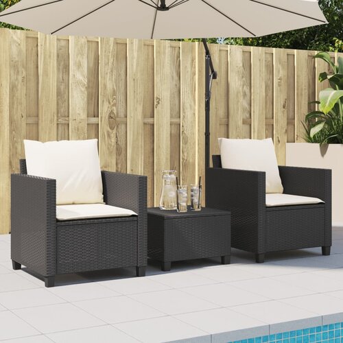  3-dijelni bistro set s jastucima crni od poliratana Slike