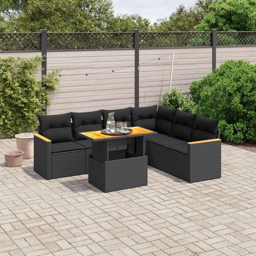  7-dijelni set vrtnih sofa od poliratana s jastucima crni Cijene