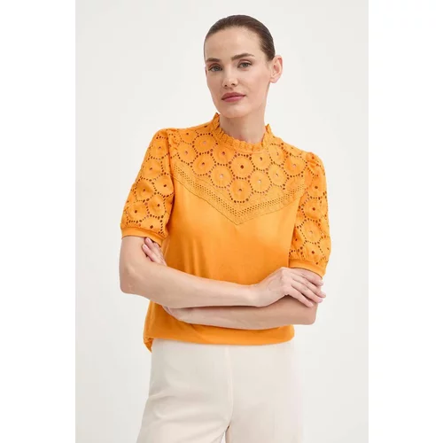 Morgan Pamučna majica DULIE za žene, boja: narančasta, bez uzorka, DULIE